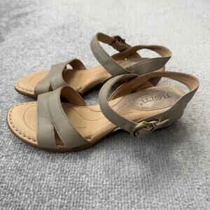 Born Sandals Womens Size 6 Beige Leather Strappy Block Heel Ankle Strap Comfort